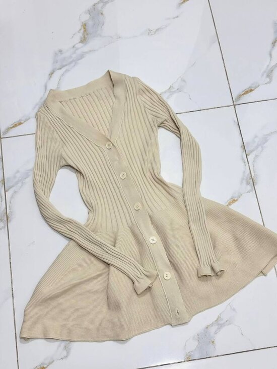 Dresses & Skirts - Beige Knit Button Mini Dress